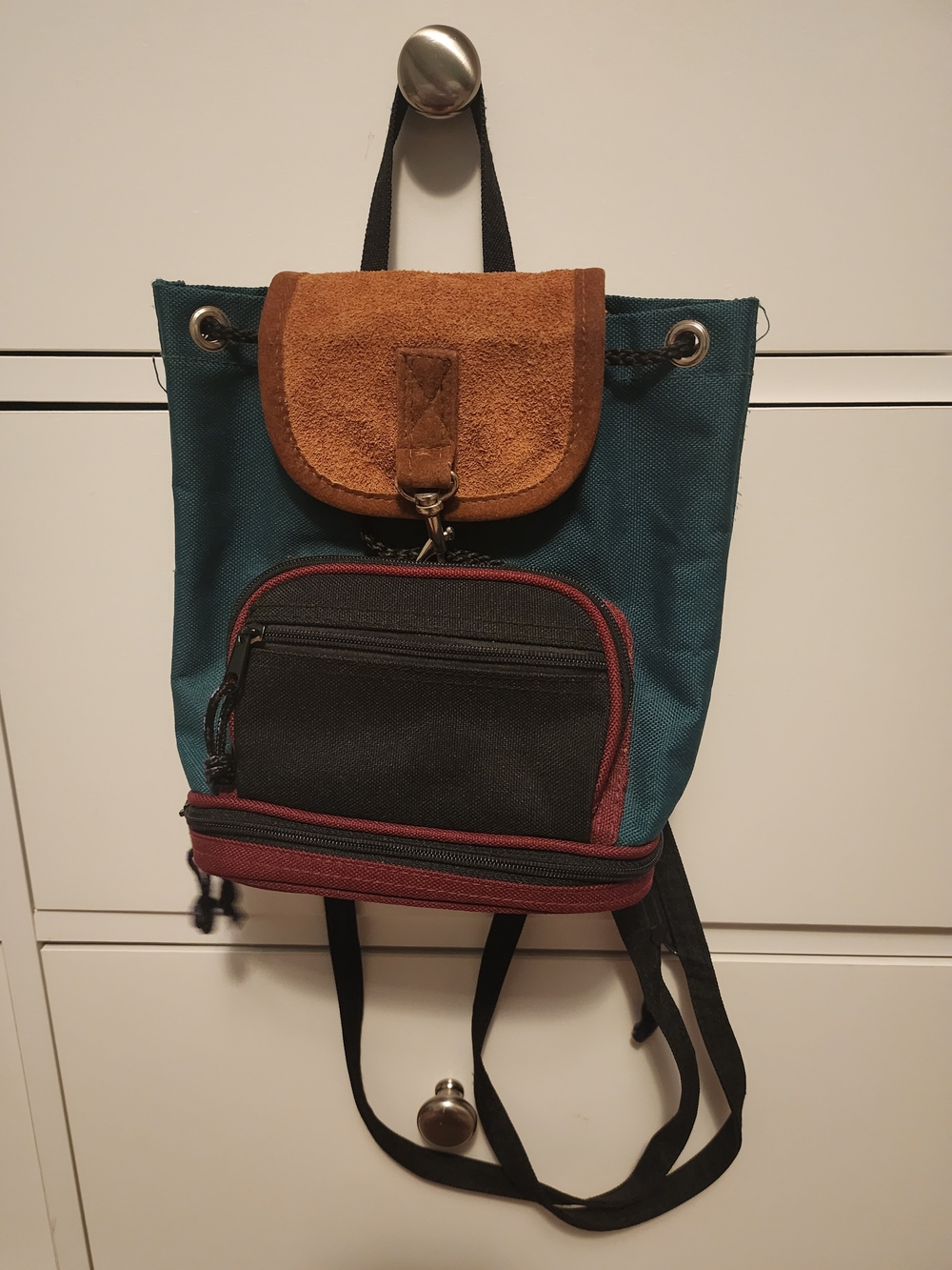 Vintage Y2K 90s Mini Backpack Shoulder Bag Suede Canvas, Green